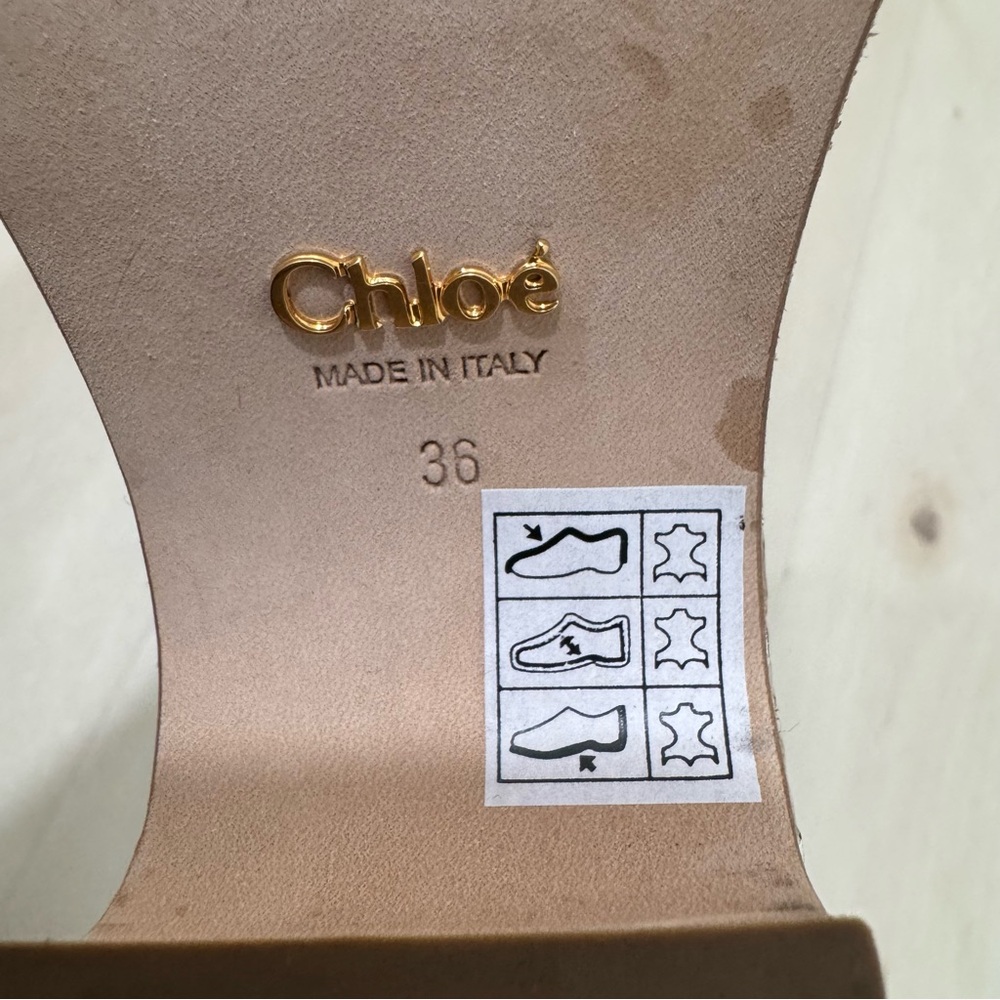 Chloe Oil Leather Cork Platform Mule Sandals Women's 36 = US 6 Brown Gold Italy - Picture 15 of 16
